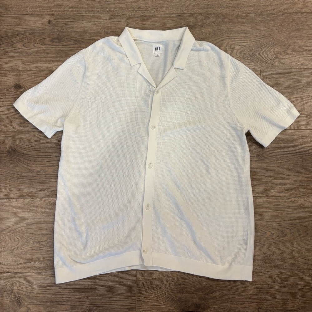 Gap Camp Collar Waffle Knit Sweater Polo Off White